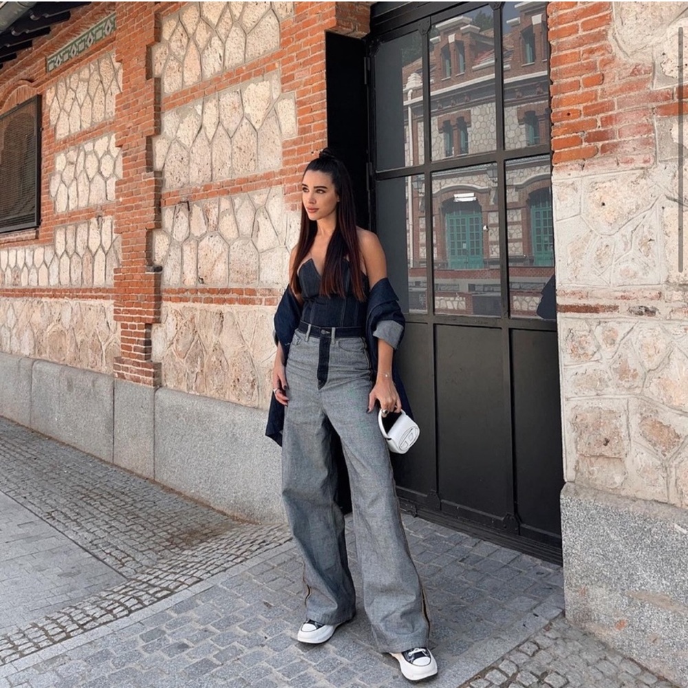 ZARA 2 PIECE ZW DENIM CORSET AND HIGH-WAISTED WIDE LEG LOOSE FIT JEANS